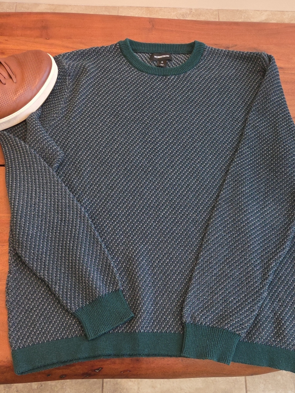 Nordstrom Men's Teal-Blue Textured Crewneck Sweater